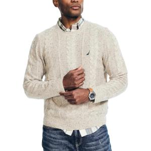 imageNautica Mens Sustainably Crafted CableKnit Crewneck SweaterOatmeal