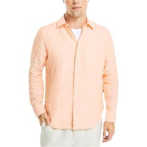 imageNautica Mens Sustainably Crafted Classic Fit Linen ShirtCoral Reef