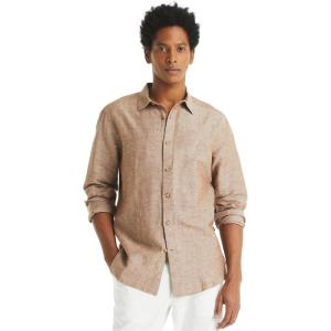 imageNautica Mens Sustainably Crafted Classic Fit Linen ShirtDeck Coconut Shell