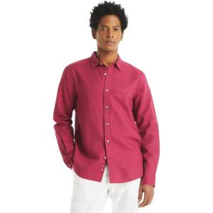 imageNautica Mens Sustainably Crafted Classic Fit Linen ShirtDeck Crimson Sunst