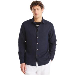 imageNautica Mens Sustainably Crafted Classic Fit Linen ShirtDeck Navy Seas