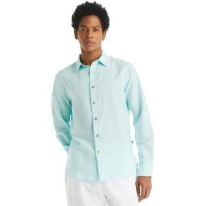 imageNautica Mens Sustainably Crafted Classic Fit Linen ShirtDeck Seawater Blue
