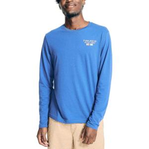 imageNautica Mens Sustainably Crafted LongSleeve Graphic TShirtBright Cobalt