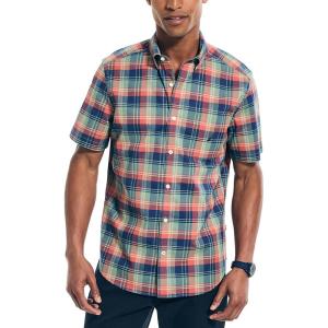imageNautica Mens Sustainably Crafted Plaid ShortSleeve ShirtDark Ivy