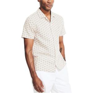 imageNautica Mens Sustainably Crafted Printed Linen ShortSleeve ShirtSail White