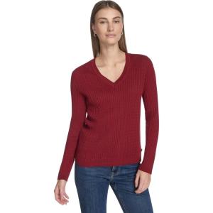 imageNautica Womens Long Sleeve Cable VNeck SweaterDeep Rouge