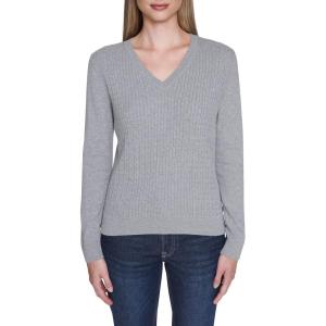 imageNautica Womens Long Sleeve Cable VNeck SweaterMist Heather