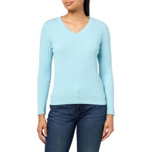imageNautica Womens Long Sleeve Cable VNeck SweaterPorcelain Blue