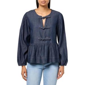 imageNautica Womens Long Sleeve Chambray Popover Denim TopDark Azure