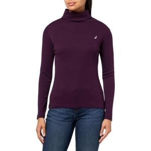imageNautica Womens Long Sleeve Solid Turtleneck ShirtAubergine