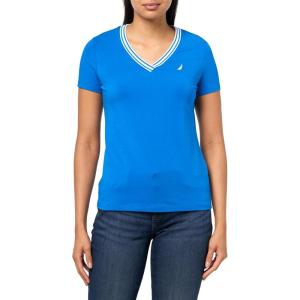 imageNautica Womens Solid VNeck Short Sleeve TShirtCerulean