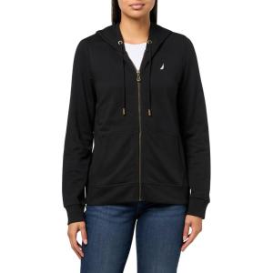 imageNautica Womens Solid Zipper Long Sleeve Hoodie SweatshirtBlack
