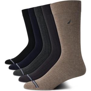 imageNautica Mens Dress Socks  5 Pack Breathable Comfort Stretch CrewLength Work Socks for Men for Business Formal Wear 6125Assorted Rib