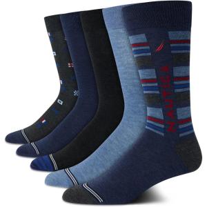 imageNautica Mens Dress Socks  5 Pack Breathable Comfort Stretch CrewLength Work Socks for Men for Business Formal Wear 6125Blue Multi Print