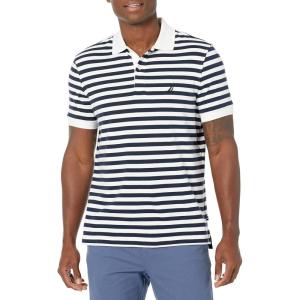 imageNautica Mens Classic Fit 100 Cotton Soft Short Sleeve Stripe Polo ShirtBright White