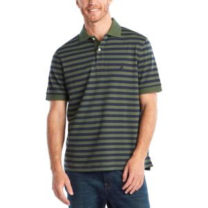 imageNautica Mens Classic Fit 100 Cotton Soft Short Sleeve Stripe Polo ShirtPine Forest