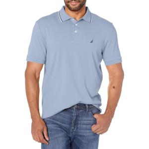 imageNautica Mens Classic Fit Short Sleeve Dual Tipped Collar Polo ShirtLake City Blue