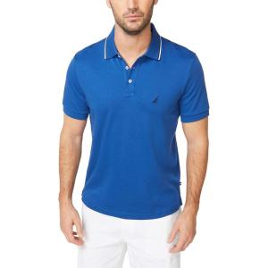 imageNautica Mens Classic Fit Short Sleeve Dual Tipped Collar Polo ShirtMonaco Blue