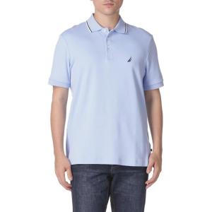 imageNautica Mens Classic Fit Short Sleeve Dual Tipped Collar Polo ShirtNoon Blue