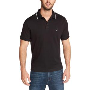 imageNautica Mens Classic Fit Short Sleeve Dual Tipped Collar Polo ShirtTrue Black