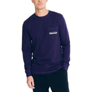 imageNautica Mens LongSleeve Graphic Pocket TShirtViolet Wave