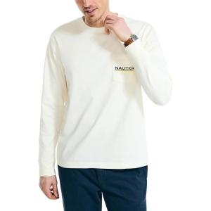 imageNautica Mens LongSleeve Graphic Pocket TShirtWhite Cap