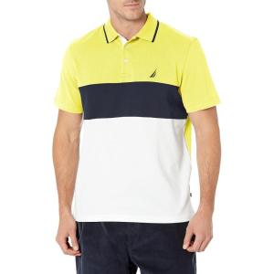 imageNautica Mens Short Sleeve 100 Cotton Pique Color Block Polo ShirtBlazing Yellow