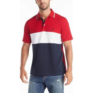 imageNautica Mens Short Sleeve 100 Cotton Pique Color Block Polo ShirtNautica Red