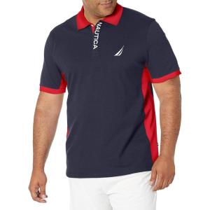 imageNautica Mens Short Sleeve Color Block Performance Pique Polo ShirtNavy