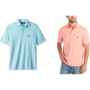 imageNautica Mens Short Sleeve Solid Stretch Cotton Pique Polo ShirtBright AquaPale Coral 2 Pack