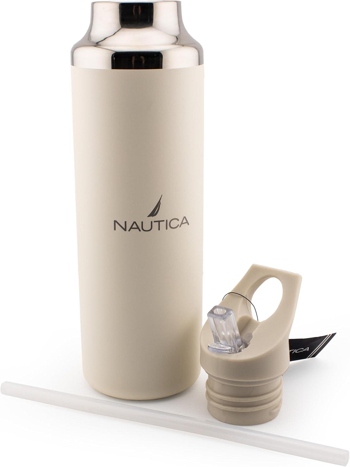 imageNautica Insulated 21oz Sleek Stainless Steel Water Bottle with Flip Lid Straw Leakproof BPAFree Wide Mouth Keeps Drinks Hot or Cold Sports Bottle Ideal for Gym Hiking and Travel NAVYTaupe