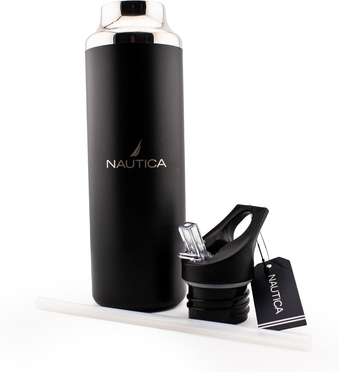 imageNautica Insulated 21oz Sleek Stainless Steel Water Bottle with Flip Lid Straw Leakproof BPAFree Wide Mouth Keeps Drinks Hot or Cold Sports Bottle Ideal for Gym Hiking and Travel NAVYBlack