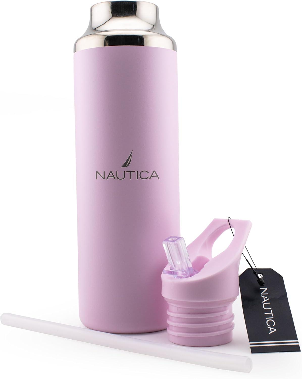 imageNautica Insulated 21oz Sleek Stainless Steel Water Bottle with Flip Lid Straw Leakproof BPAFree Wide Mouth Keeps Drinks Hot or Cold Sports Bottle Ideal for Gym Hiking and Travel NAVYPASTEL PINK