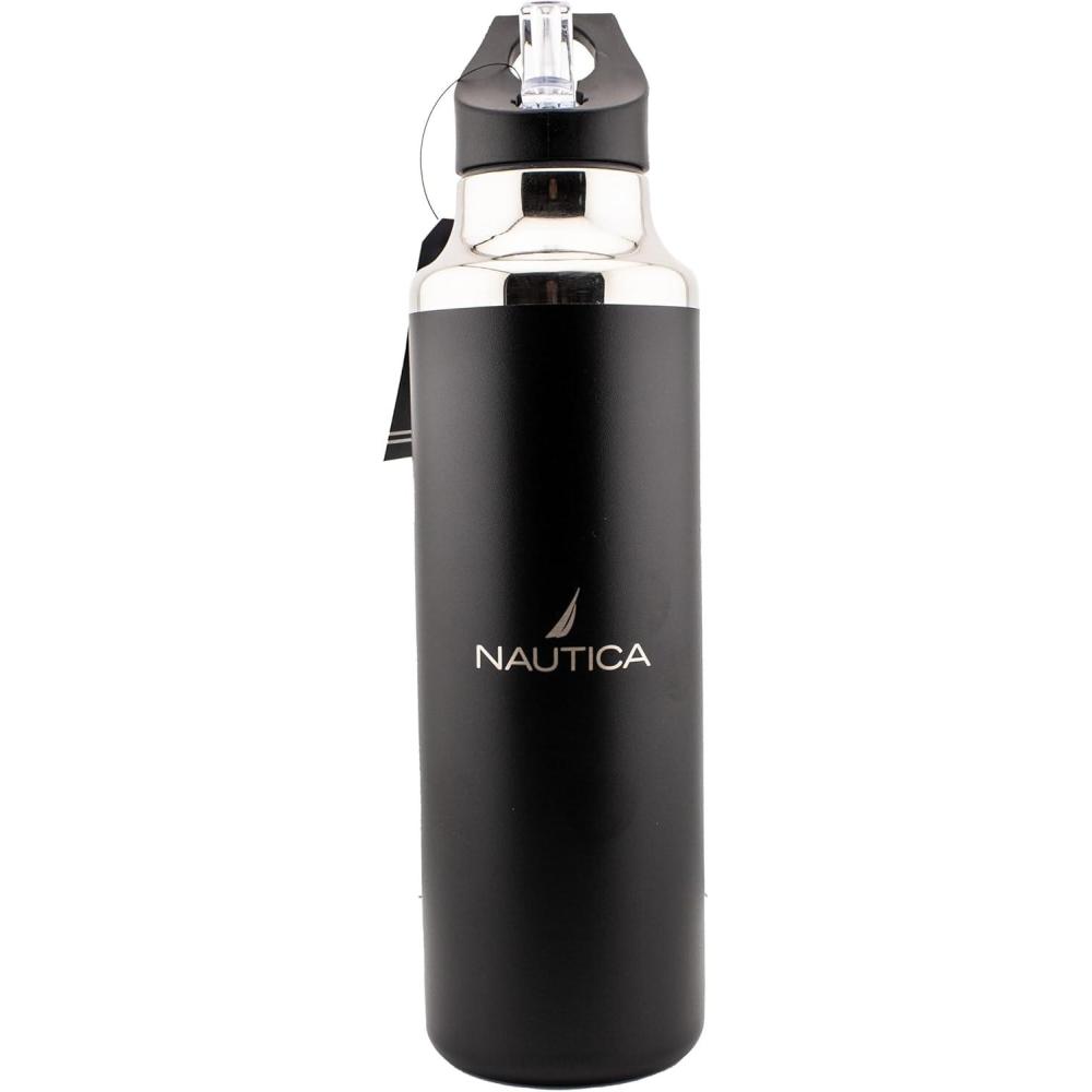 imageNautica Insulated 21oz Sleek Stainless Steel Water Bottle with Flip Lid Straw Leakproof BPAFree Wide Mouth Keeps Drinks Hot or Cold Sports Bottle Ideal for Gym Hiking and Travel NAVYBlack