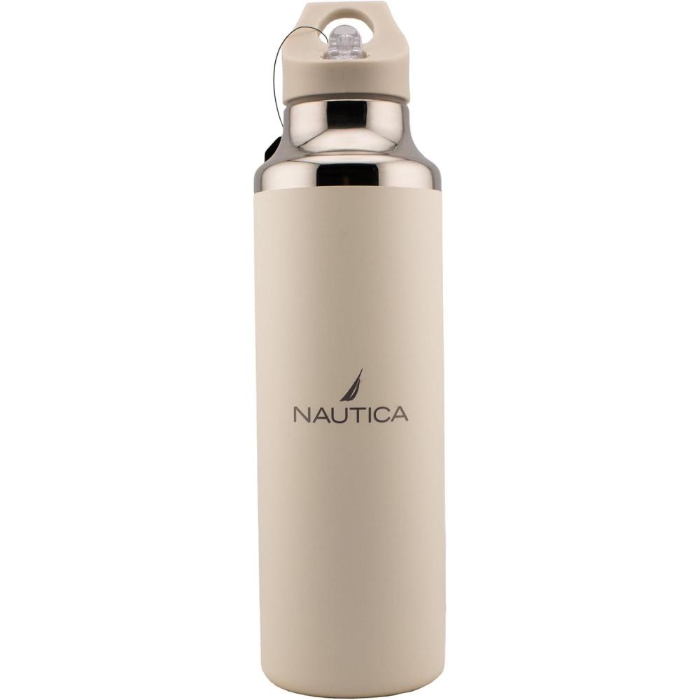 imageNautica Insulated 21oz Sleek Stainless Steel Water Bottle with Flip Lid Straw Leakproof BPAFree Wide Mouth Keeps Drinks Hot or Cold Sports Bottle Ideal for Gym Hiking and Travel NAVYTaupe