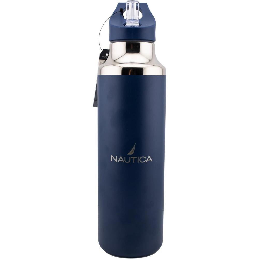 imageNautica Insulated 21oz Sleek Stainless Steel Water Bottle with Flip Lid Straw Leakproof BPAFree Wide Mouth Keeps Drinks Hot or Cold Sports Bottle Ideal for Gym Hiking and Travel NAVYNavy