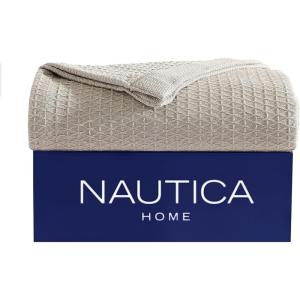 imageNautica  Twin Blanket Diamond Weave Cotton Bedding MediumWeight for All Seasons Ideal Dorm Essentials OekoTex Certified Baird WhiteBaird Beige