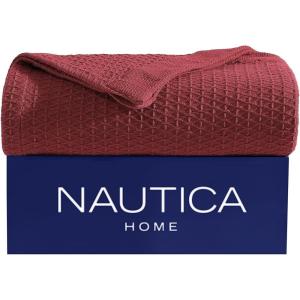 imageNautica  Twin Blanket Diamond Weave Cotton Bedding MediumWeight for All Seasons Ideal Dorm Essentials OekoTex Certified Baird WhiteBaird Red