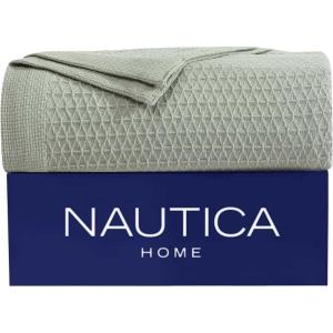 imageNautica  Twin Blanket Diamond Weave Cotton Bedding MediumWeight for All Seasons Ideal Dorm Essentials OekoTex Certified Baird WhiteBaird Sage Green