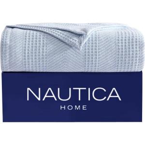 imageNautica  Twin Blanket Ring Spun Cotton Bedding MediumWeight for All Seasons Dorm Room Essentials OekoTex Certified Chevron NavyChevron Light Blue