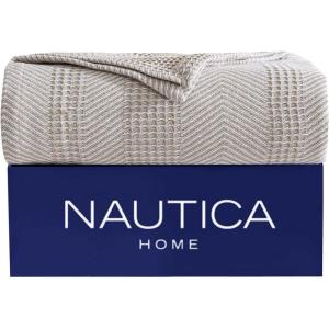 imageNautica  Twin Blanket Ring Spun Cotton Bedding MediumWeight for All Seasons Dorm Room Essentials OekoTex Certified Chevron NavyChevron Light Brown