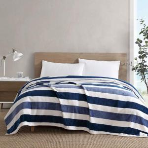 imageNautica  Twin Blanket Soft Plush Fleece Bedding Ideal for Bed or Couch Dorm Essentials OekoTex Certified Awning Stripe NavyQueen