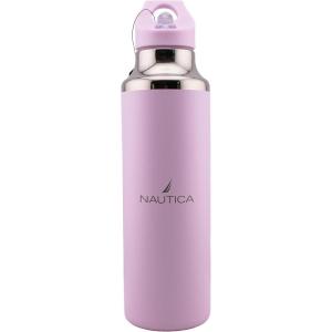 imageNautica Insulated 21oz Sleek Stainless Steel Water Bottle with Flip Lid Straw Leakproof BPAFree Wide Mouth Keeps Drinks Hot or Cold Sports Bottle Ideal for Gym Hiking and Travel NAVYPASTEL PINK