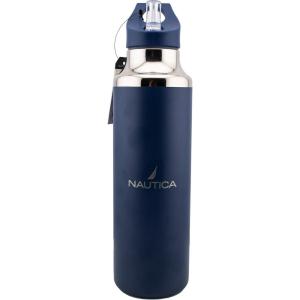 imageNautica Insulated 21oz Sleek Stainless Steel Water Bottle with Flip Lid Straw Leakproof BPAFree Wide Mouth Keeps Drinks Hot or Cold Sports Bottle Ideal for Gym Hiking and Travel NAVYNavy