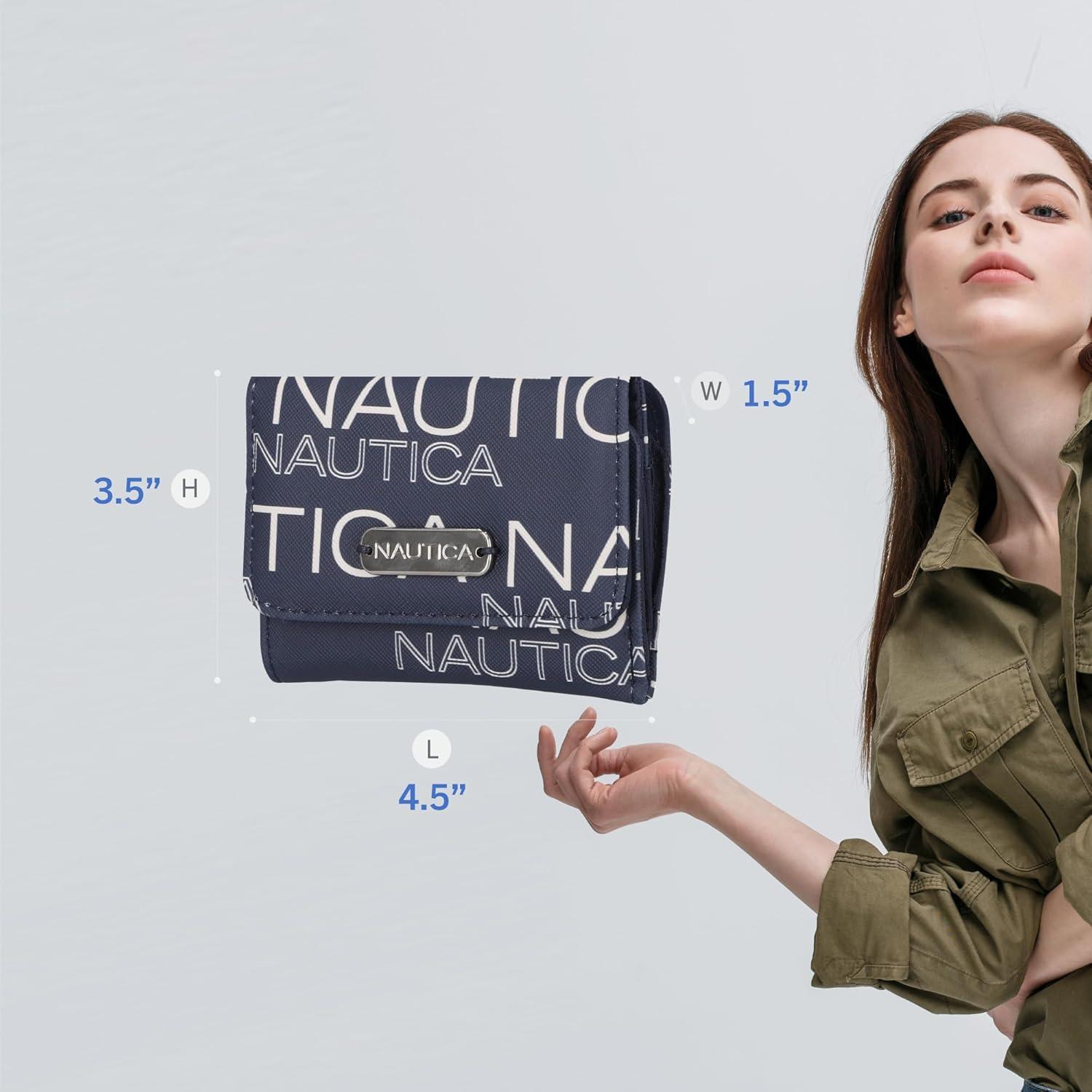 imageNautica Rowers End Small Wallet for Women RFID Blocking Slim Credit Card Holder with Zipper Coin Pocket Bifold Compact Womens Wallet with ID Window Wave Dreamer IndigoChalkWave Dreamer IndigoChalk