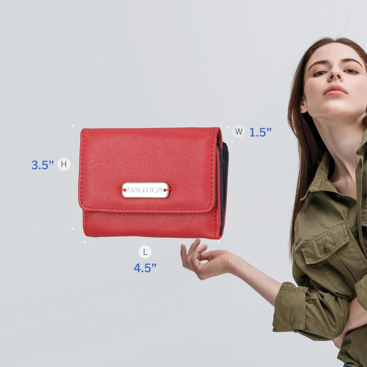 imageNautica Rowers End Small Wallet for Women RFID Blocking Slim Credit Card Holder with Zipper Coin Pocket Bifold Compact Womens Wallet with ID Window Wave Dreamer IndigoChalkRed Logo