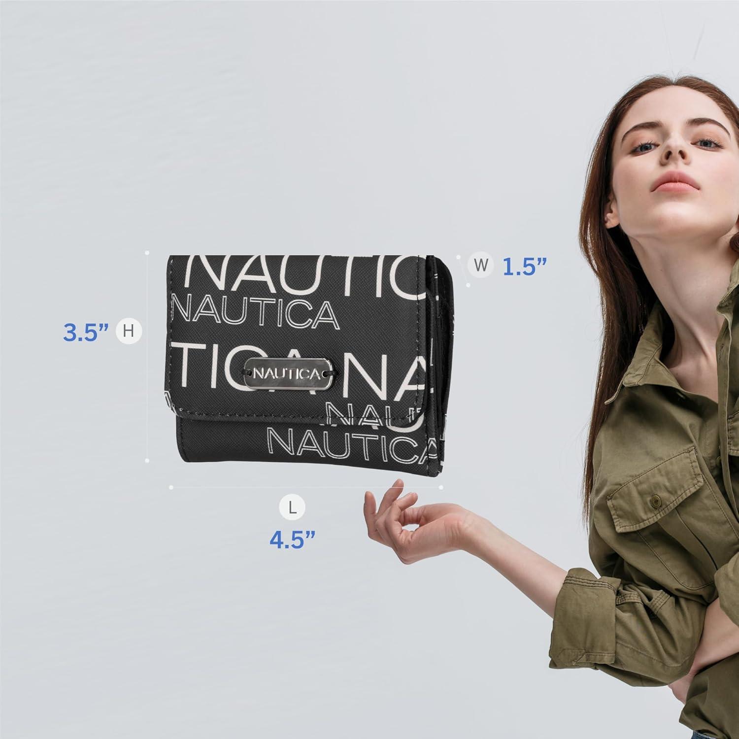 imageNautica Rowers End Small Wallet for Women RFID Blocking Slim Credit Card Holder with Zipper Coin Pocket Bifold Compact Womens Wallet with ID Window Wave Dreamer IndigoChalkWave Dreamer BlackChalk