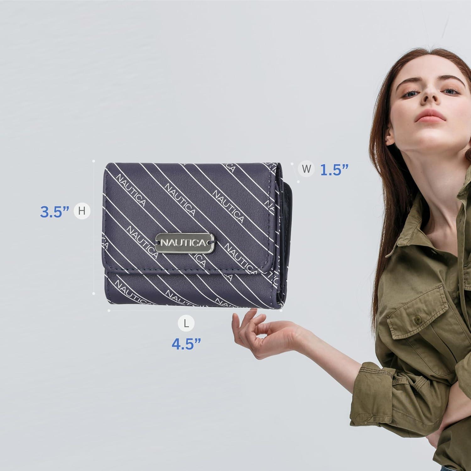 imageNautica Rowers End Small Wallet for Women RFID Blocking Slim Credit Card Holder with Zipper Coin Pocket Bifold Compact Womens Wallet with ID Window Wave Dreamer IndigoChalkIndigoBone