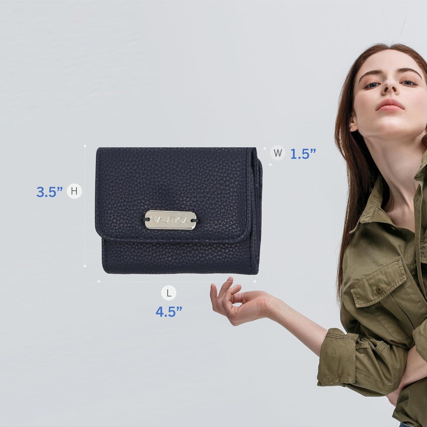 imageNautica Rowers End Small Wallet for Women RFID Blocking Slim Credit Card Holder with Zipper Coin Pocket Bifold Compact Womens Wallet with ID Window Wave Dreamer IndigoChalkIndigo