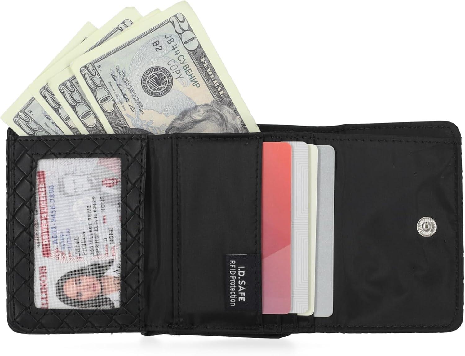 imageNautica Rowers End Small Wallet for Women RFID Blocking Slim Credit Card Holder with Zipper Coin Pocket Bifold Compact Womens Wallet with ID Window Wave Dreamer IndigoChalkWoven Black